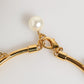 Dolce & Gabbana Gold Brass Faux Pearl Crystal Statement Luxury Jewelry Necklace