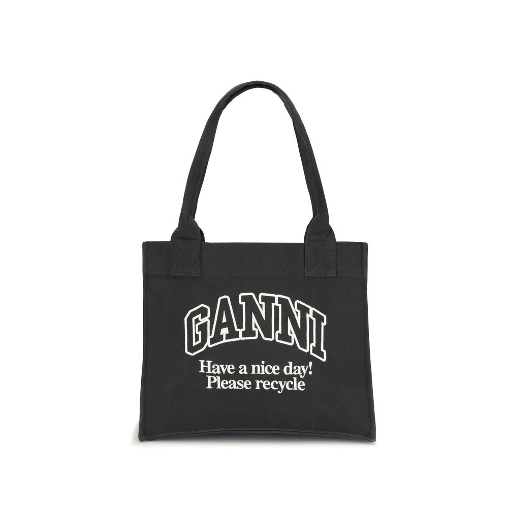 Ganni Logo canvas Tote Bag Womens Shoulder Bag