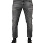 Dolce & Gabbana Grey Cotton Denim Slim Fit Distressed Pants Jeans
