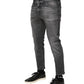 Dolce & Gabbana Grey Cotton Denim Slim Fit Distressed Pants Jeans
