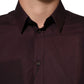 Dolce & Gabbana Maroon Cotton Collared GOLD Formal Dress Shirt