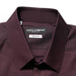 Dolce & Gabbana Maroon Cotton Collared GOLD Formal Dress Shirt