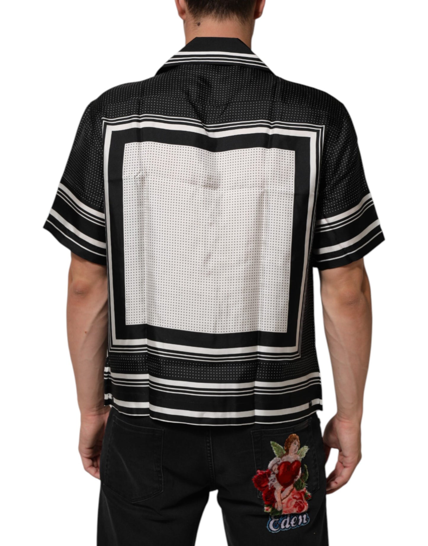 Dolce & Gabbana Black White StripeDot Print Casual Polo Shirt Mens T-Shirt
