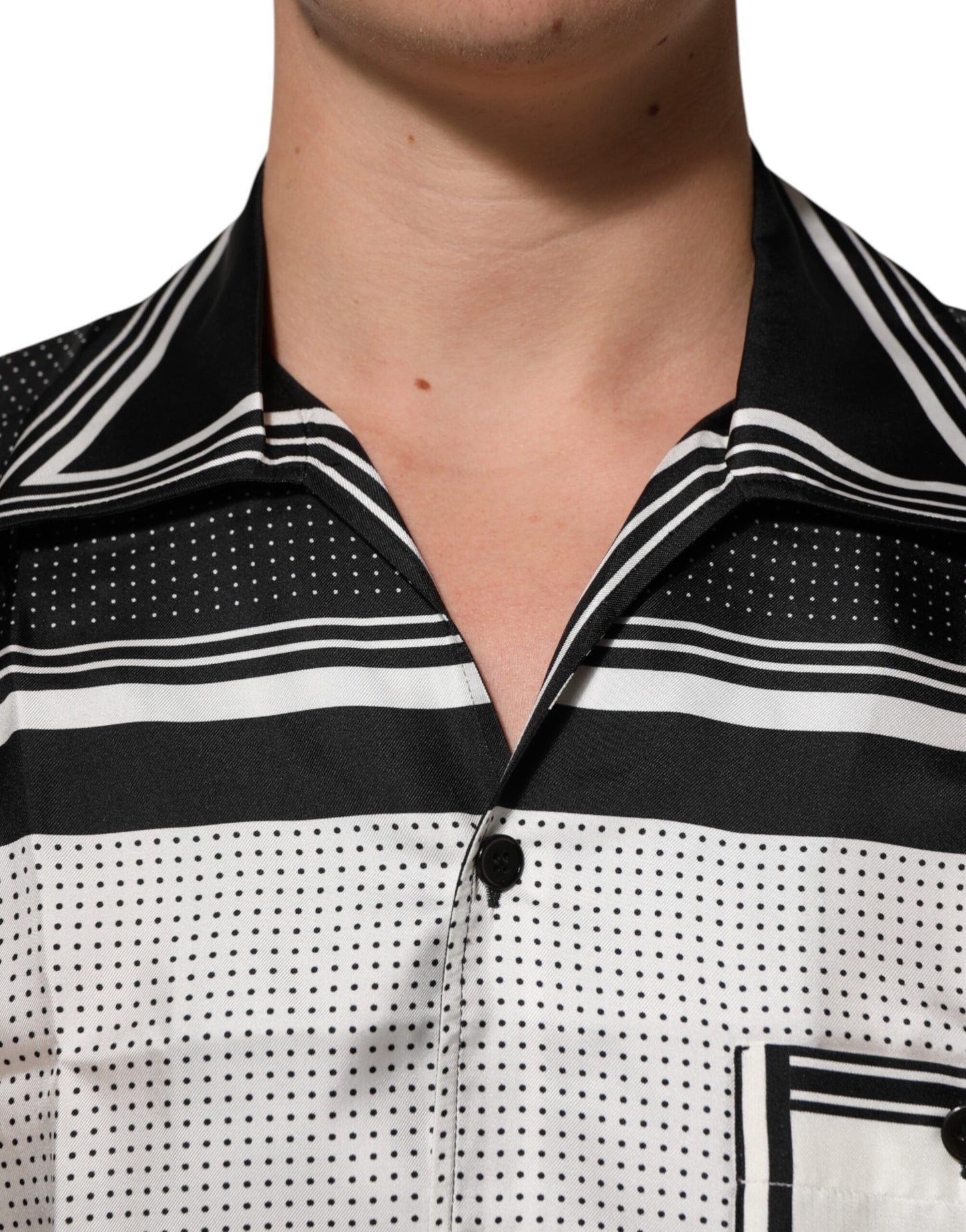 Dolce & Gabbana Black White StripeDot Print Casual Polo Shirt Mens T-Shirt