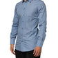Dolce & Gabbana Blue Cotton Collared GOLD Formal Dress Shirt