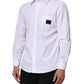 Dolce & Gabbana White Logo Plaque Collared Formal Dress  Shirt