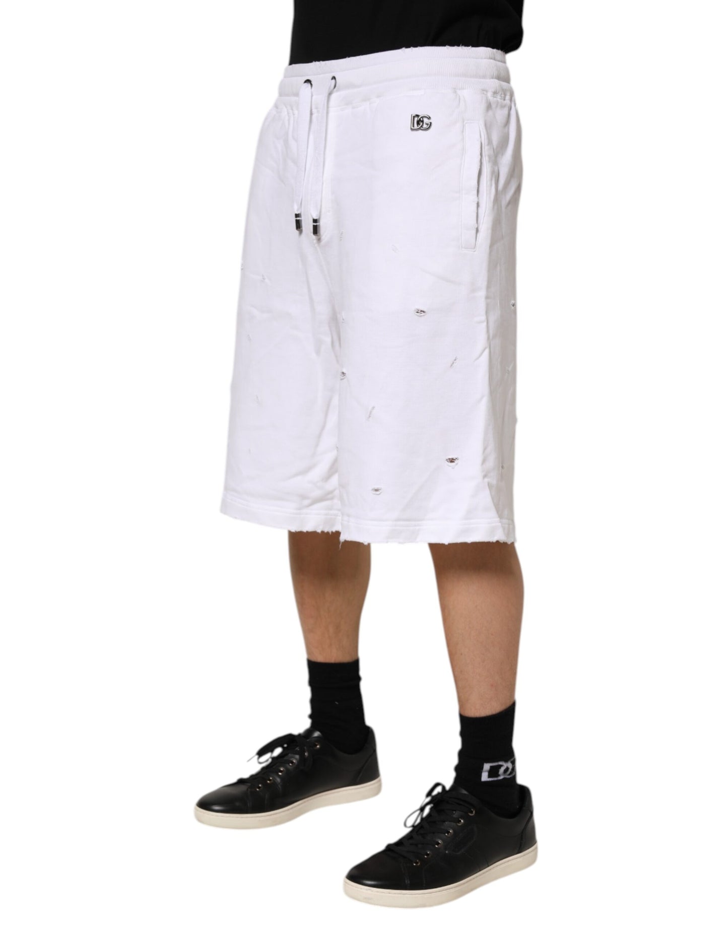 Dolce & Gabbana White Ripped Mid Waist Casual Bermuda Short Mens Shorts