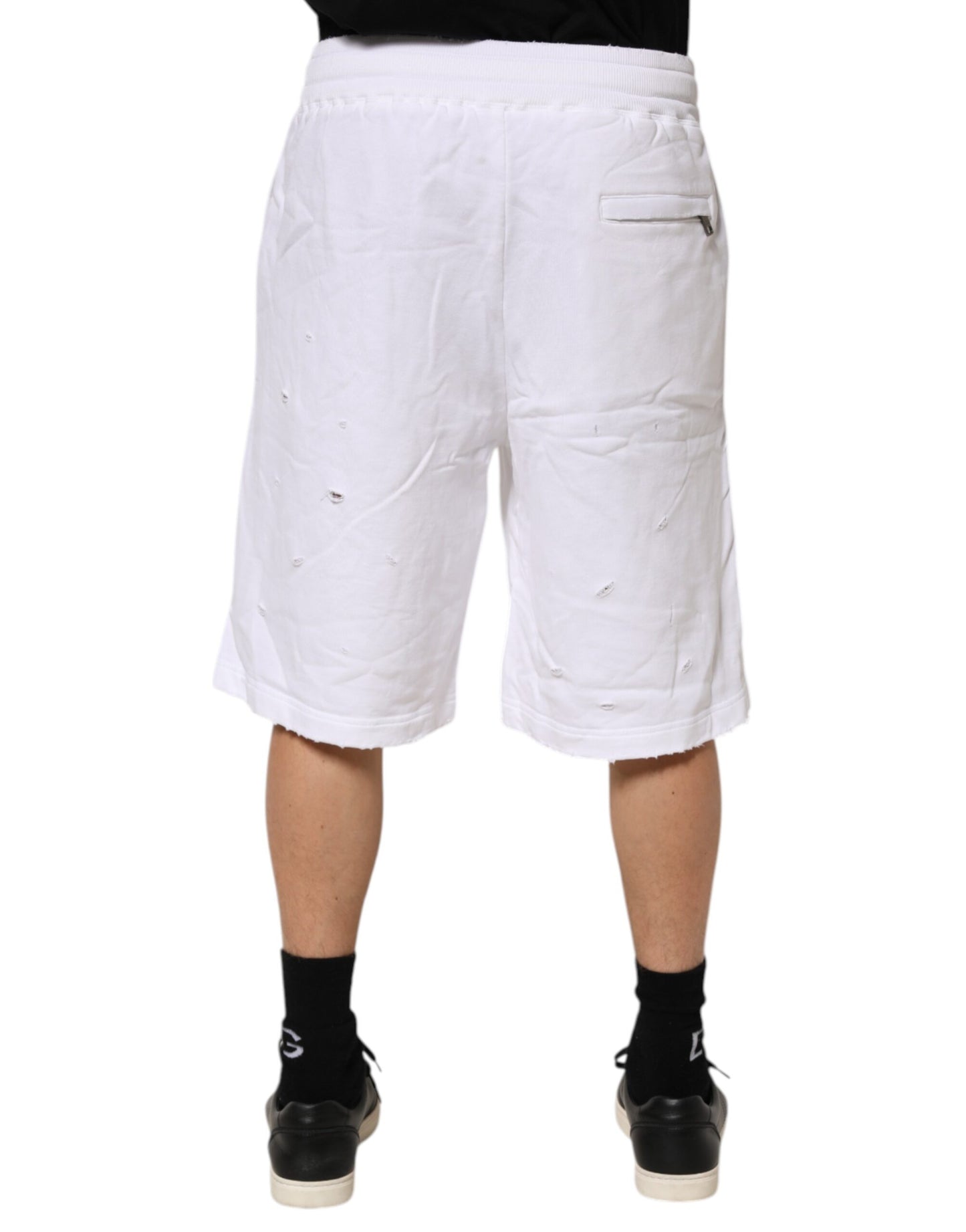 Dolce & Gabbana White Ripped Mid Waist Casual Bermuda Short Mens Shorts