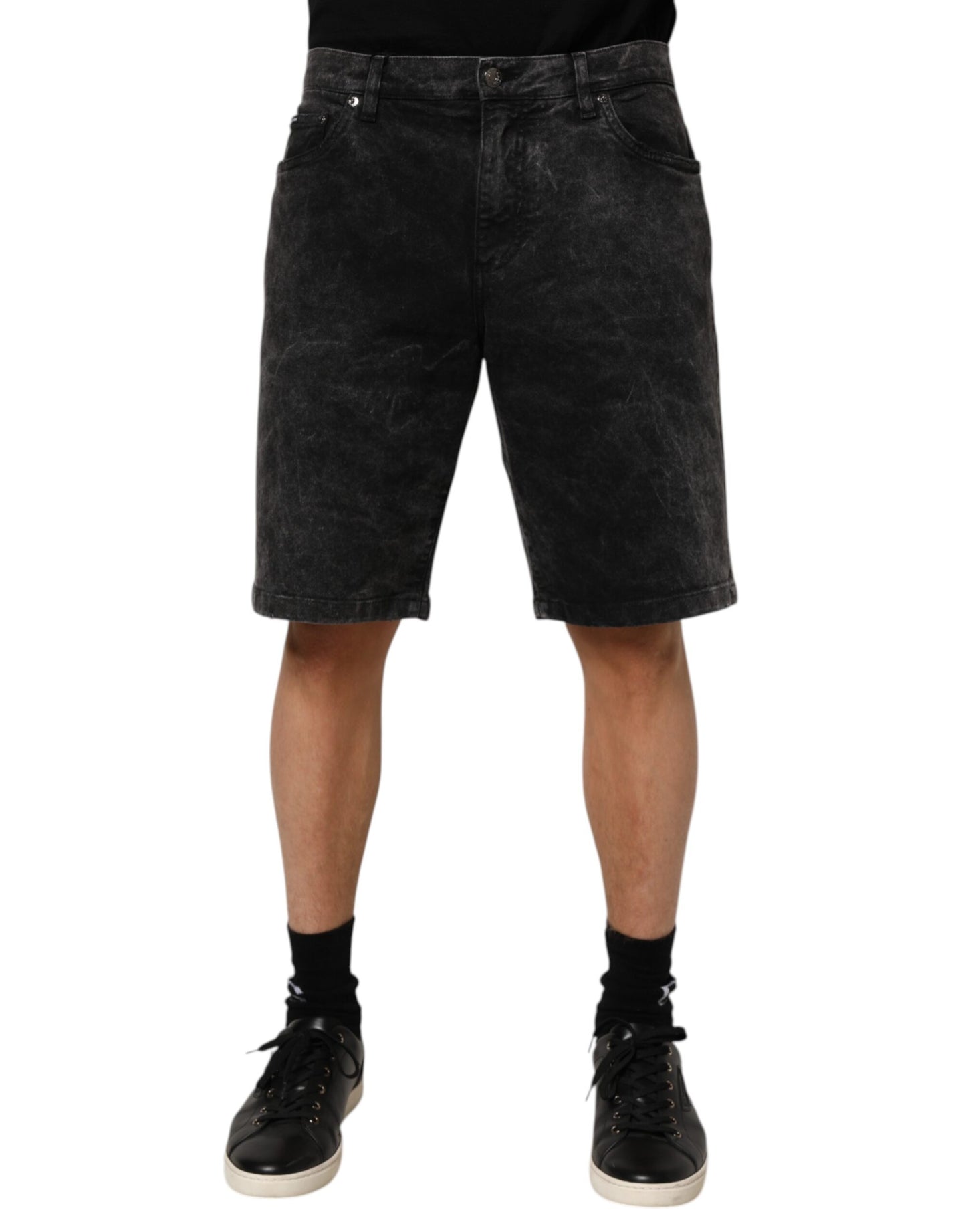 Dolce & Gabbana Black Cotton Mid Waist Denim Men Bermuda Short Mens Shorts
