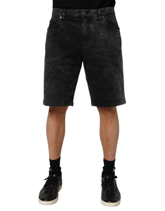 Dolce & Gabbana Black Cotton Mid Waist Denim Men Bermuda Short Mens Shorts