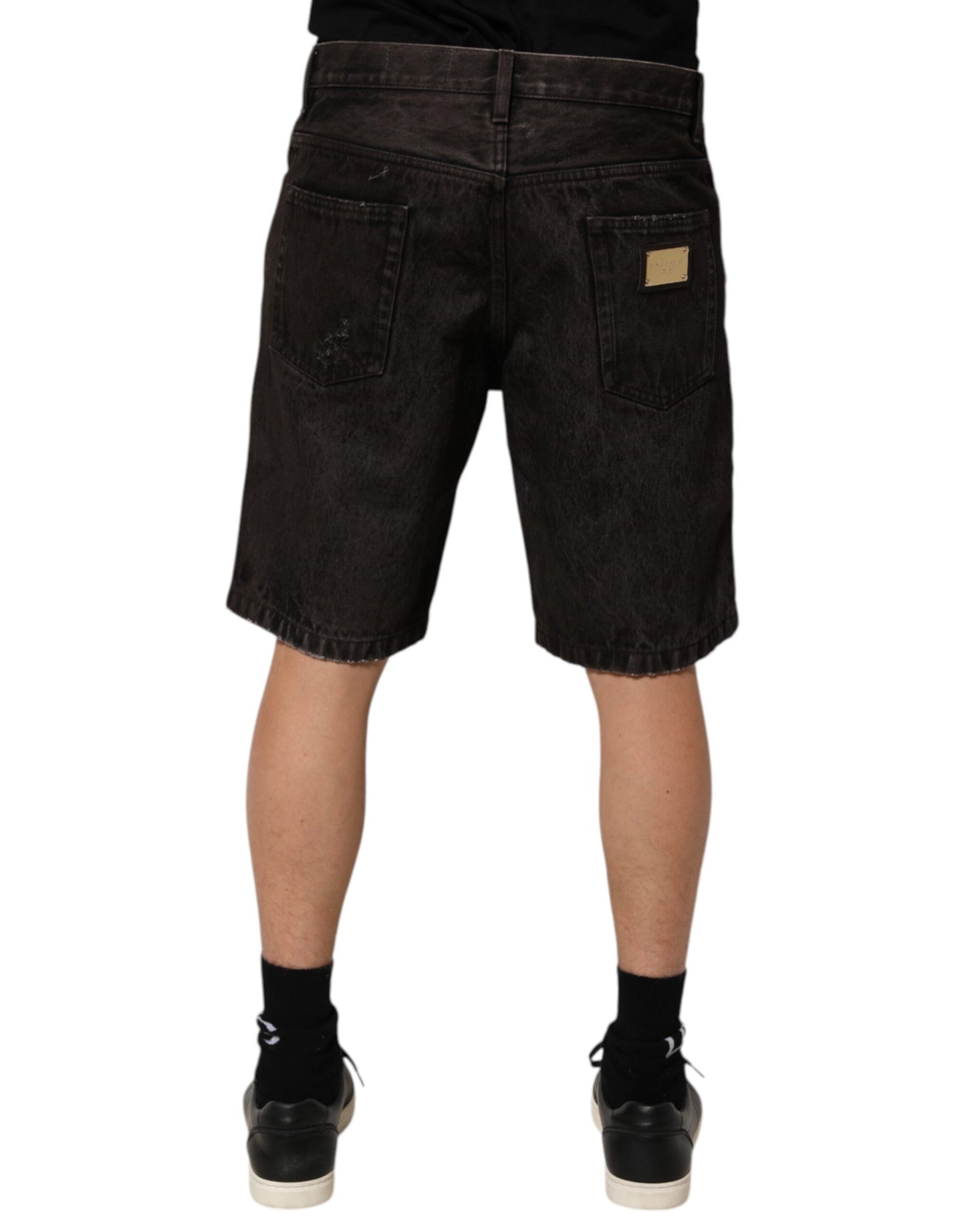 Dolce & Gabbana Black Cotton Tattered Denim Men Bermuda Short Mens Shorts