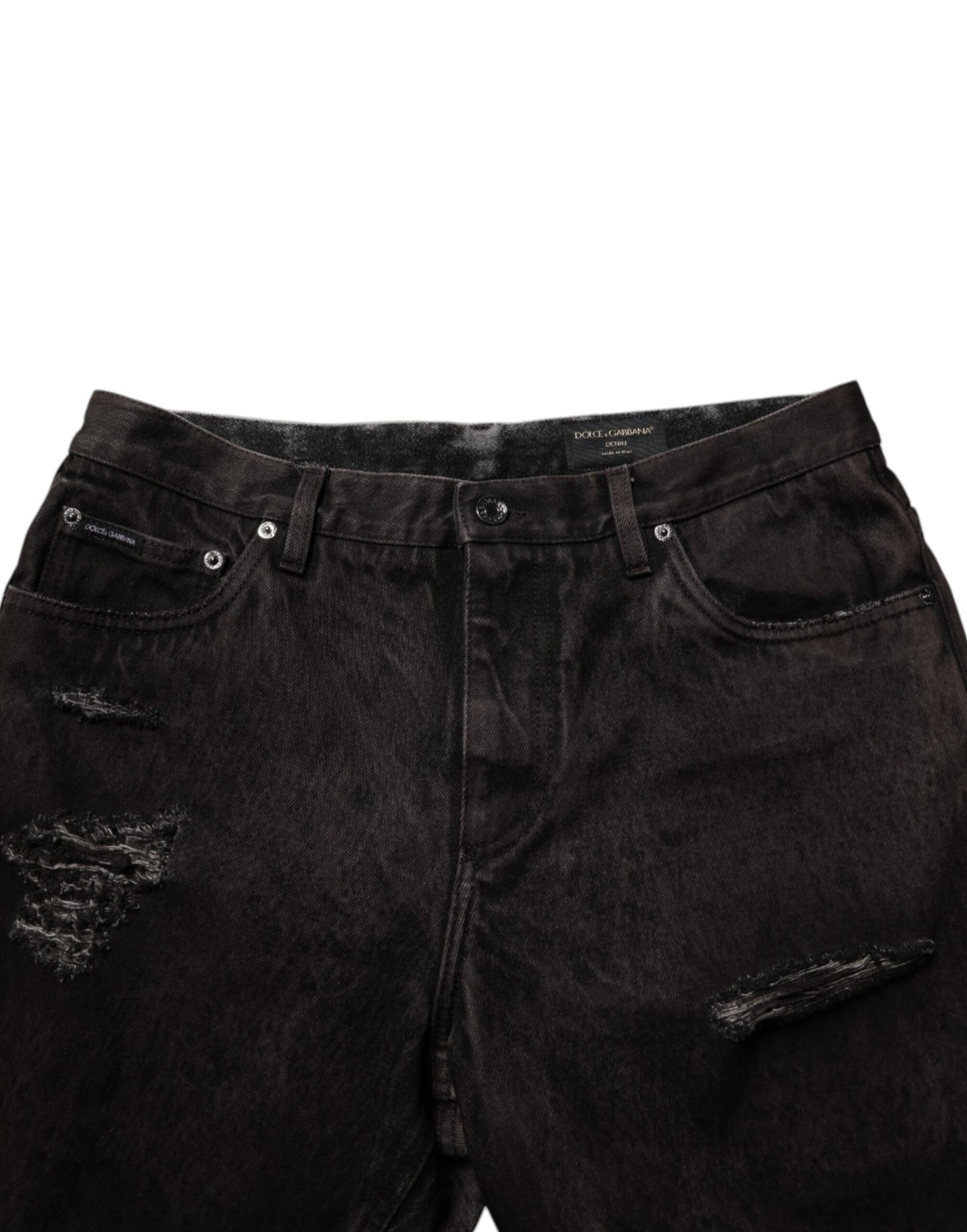 Dolce & Gabbana Black Cotton Tattered Denim Men Bermuda Short Mens Shorts