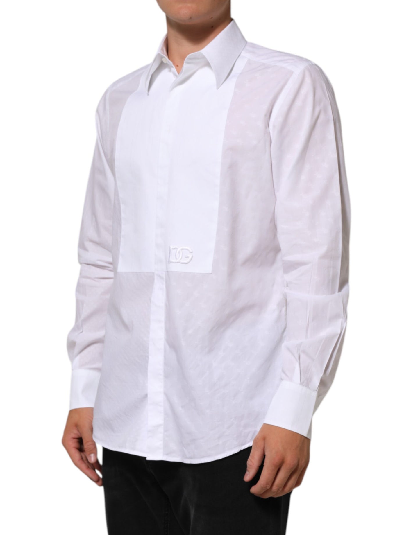 Dolce & Gabbana White Cotton MARTINI Bib Formal Dress Shirt Mens T-Shirt