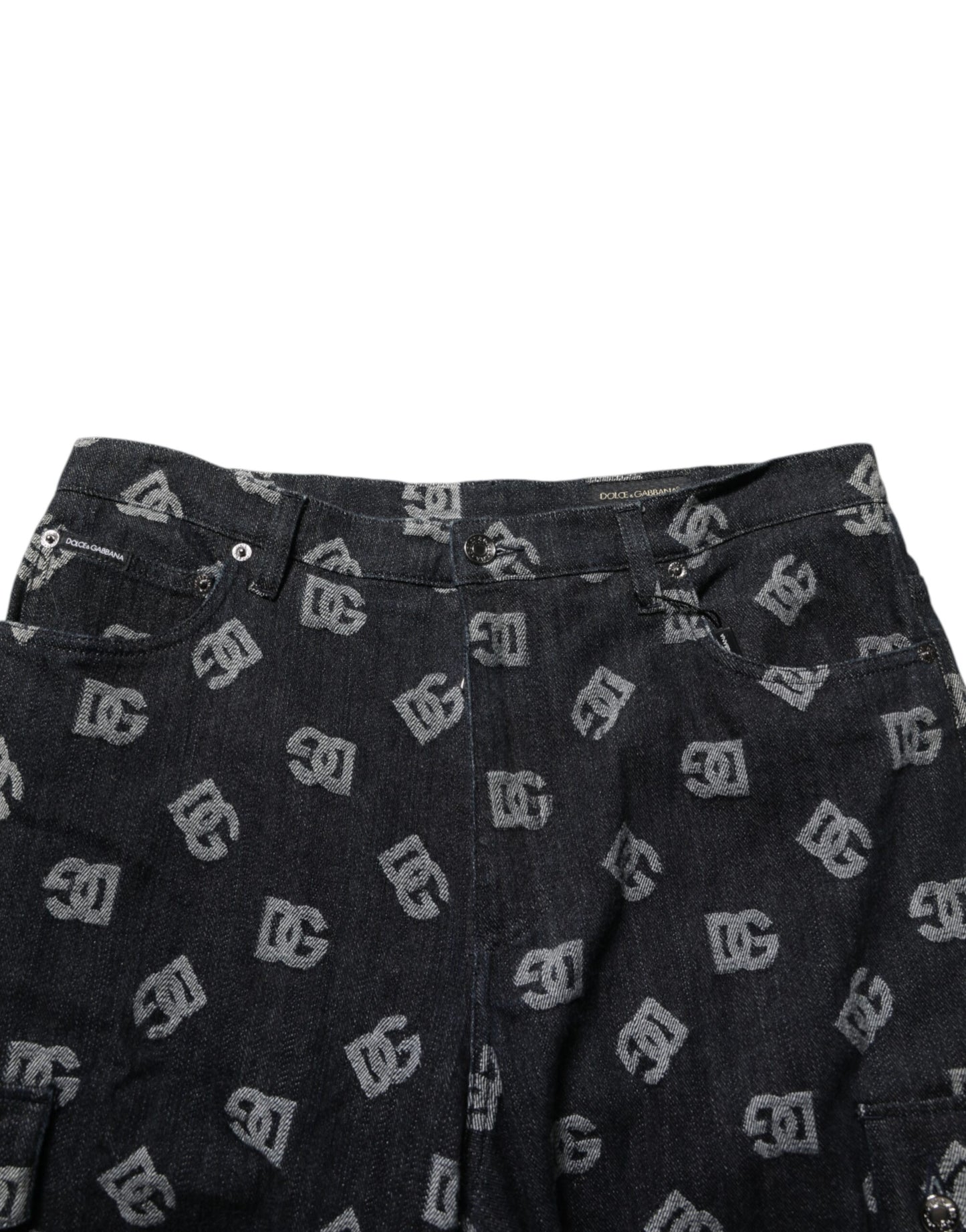 Dolce & Gabbana Black Monogram Denim Cargo Men Bermuda Short Mens Shorts