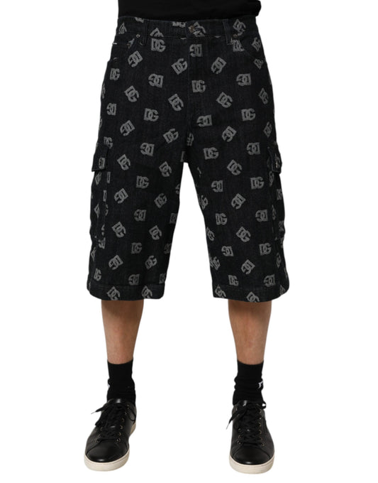 Dolce & Gabbana Black Monogram Denim Cargo Men Bermuda Short Mens Shorts