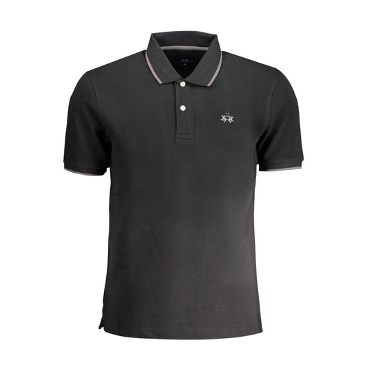 La Martina Black Cotton Polo Shirt Mens T-Shirt