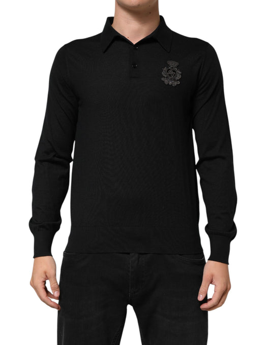 Dolce & Gabbana Black Logo Patch Collared Pullover Sweater Mens Sweater Mens T-Shirt