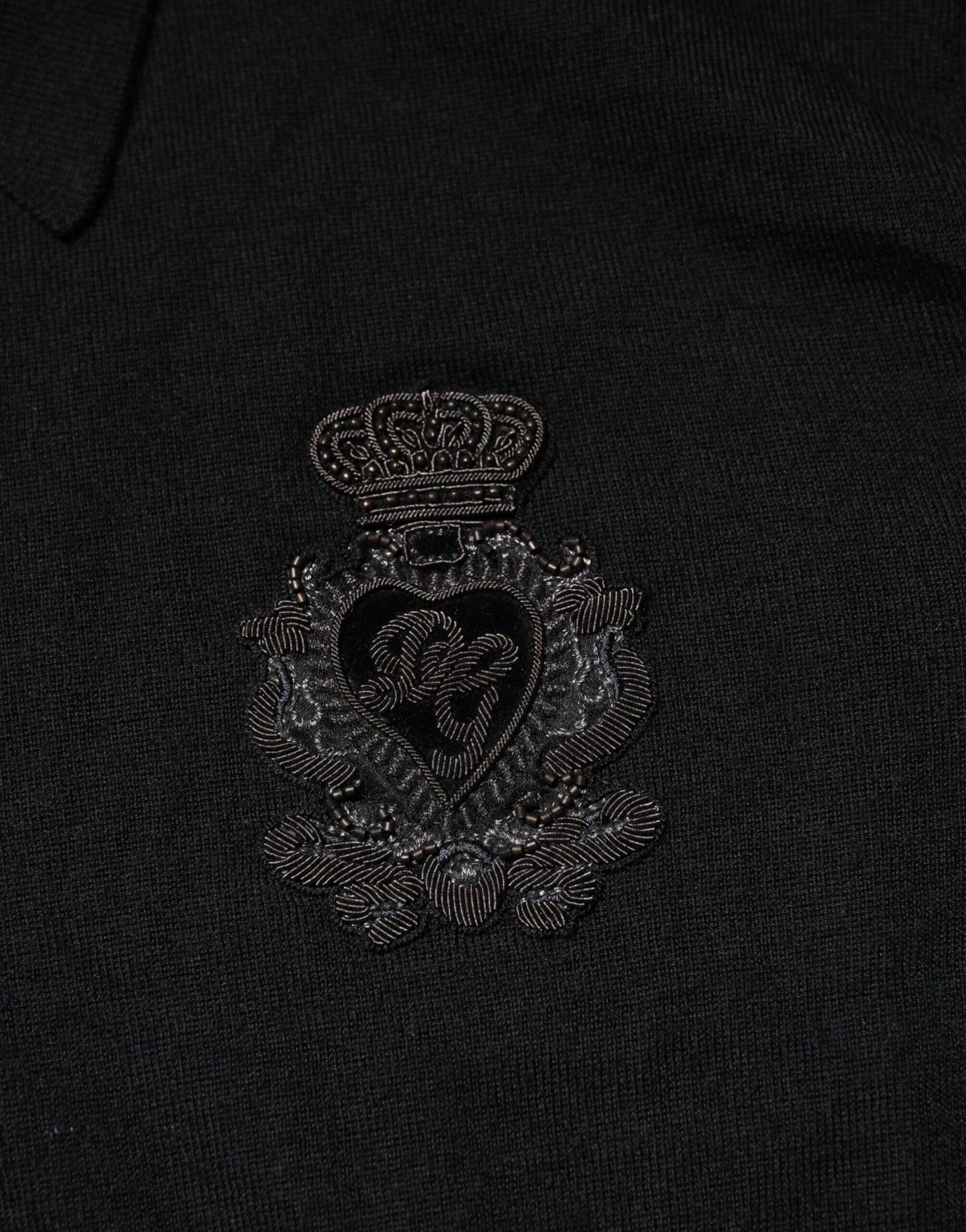 Dolce & Gabbana Black Logo Patch Collared Pullover Sweater Mens Sweater Mens T-Shirt