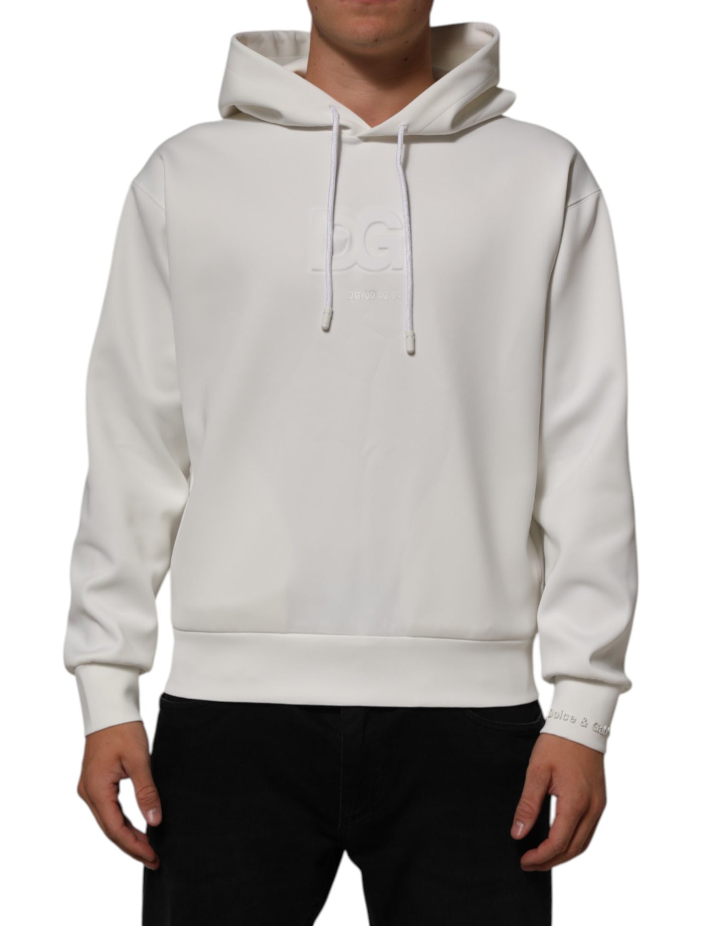 Dolce & Gabbana White Logo Hooded Men Sweatshirt  Sweater Mens Sweater Mens T-Shirt