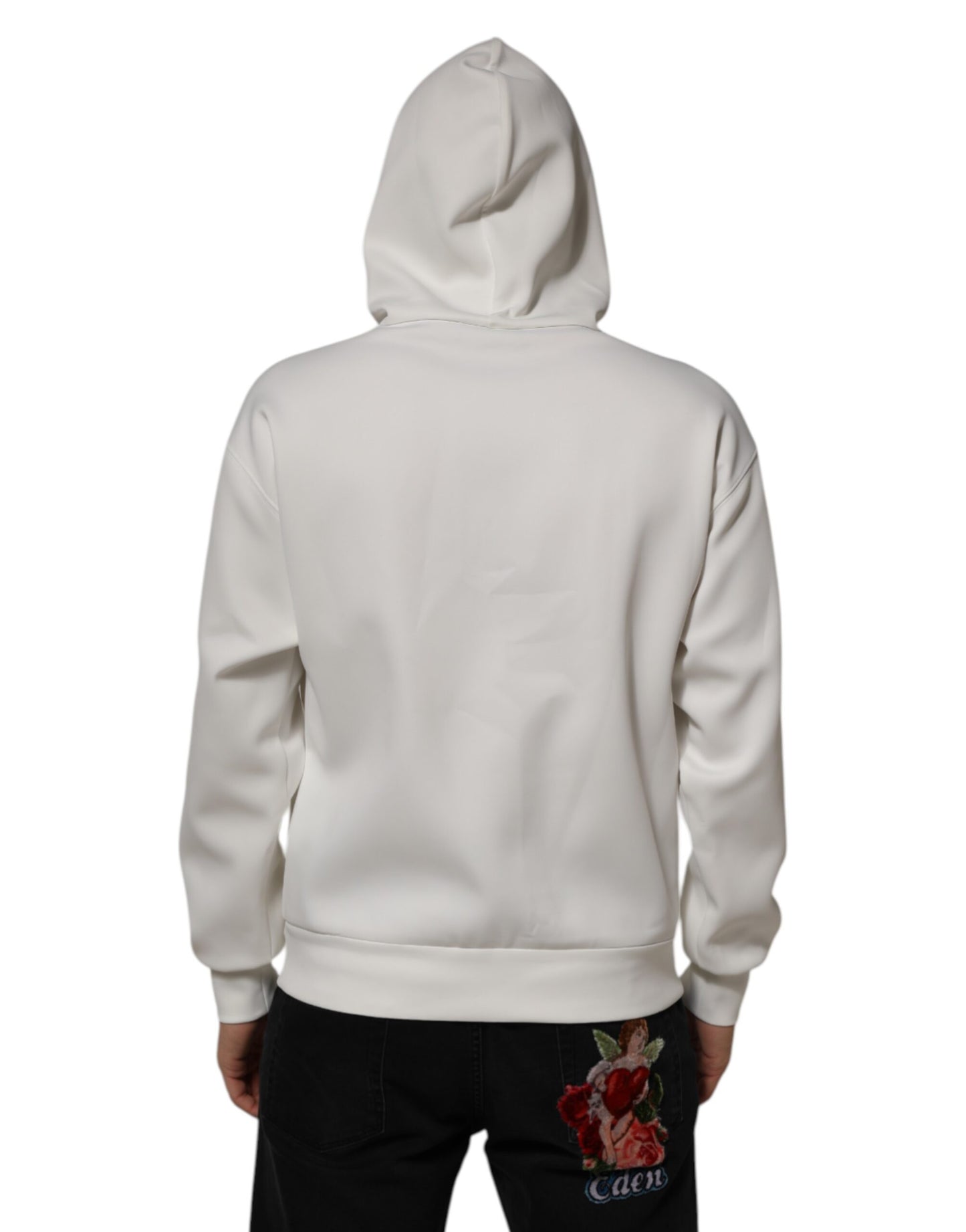 Dolce & Gabbana White Logo Hooded Men Sweatshirt  Sweater Mens Sweater Mens T-Shirt