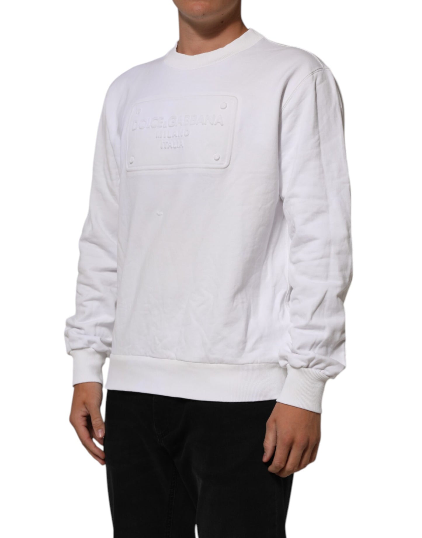 Dolce & Gabbana White Embossed Logo Men Sweatshirt Sweater Mens Sweater Mens T-Shirt