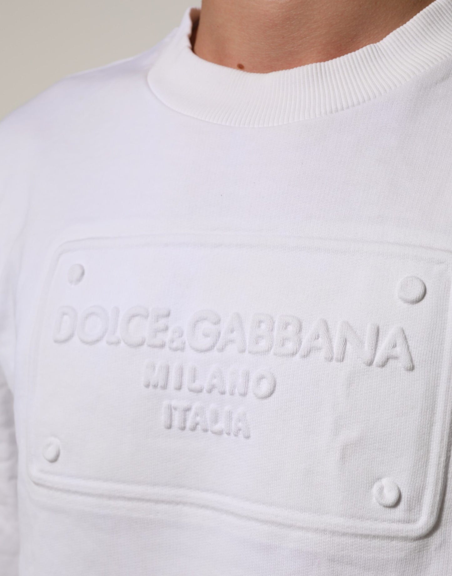 Dolce & Gabbana White Embossed Logo Men Sweatshirt Sweater Mens Sweater Mens T-Shirt