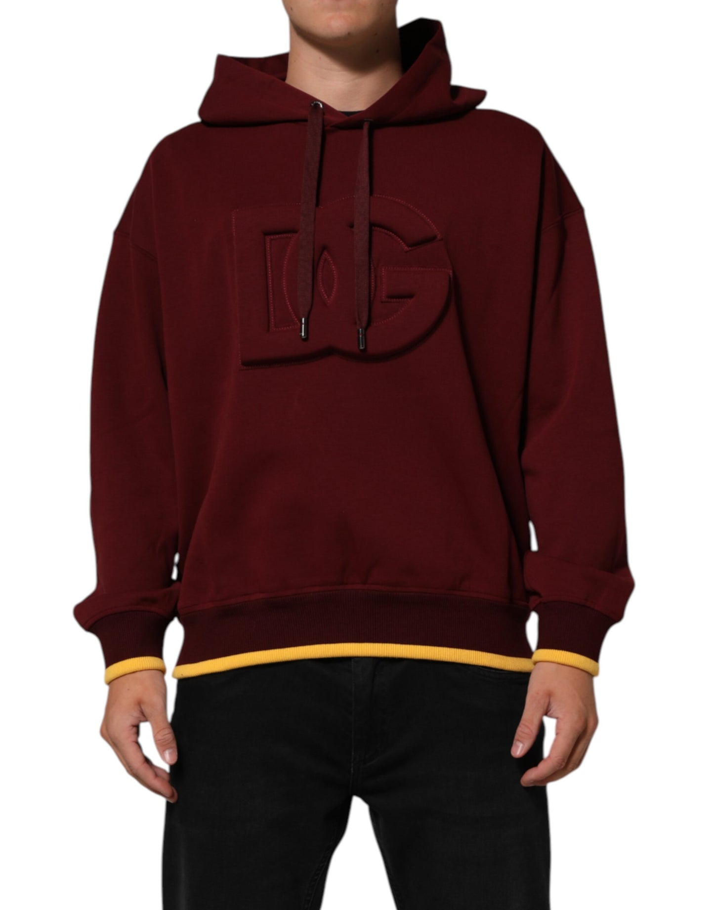 Dolce & Gabbana Maroon Embossed Logo Hooded Sweatshirt Sweater Mens Sweater Mens T-Shirt