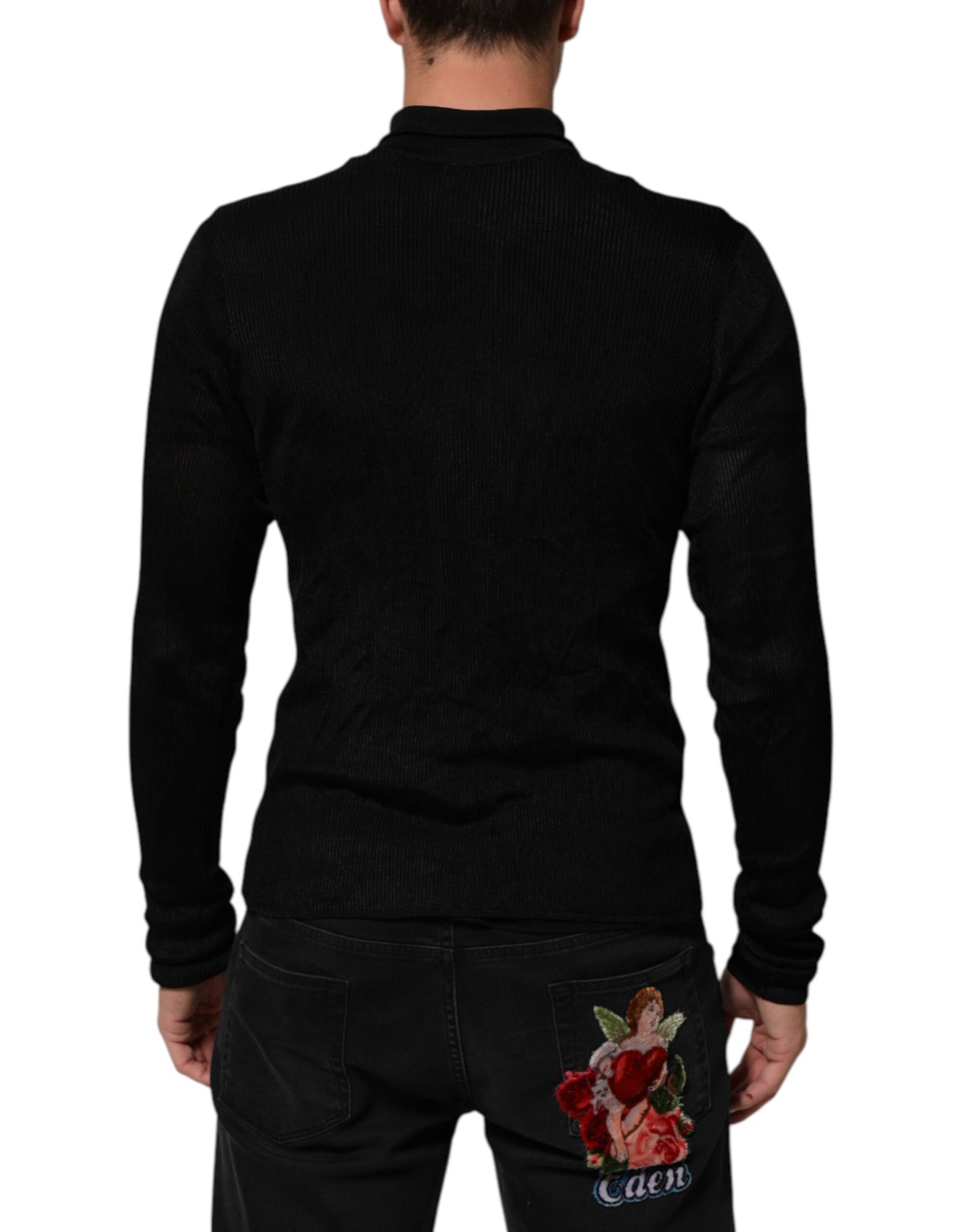 Dolce & Gabbana Black Viscose Turtle Neck Pullover Sweater Mens Sweater Mens T-Shirt