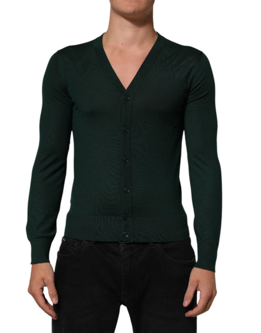 Dolce & Gabbana Dark Green Button Down Men Cardigan Sweater Mens Sweater Mens T-Shirt