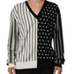 Dolce & Gabbana Black White Stripe Polka V-Neck Pullover Sweater Mens Sweater Mens T-Shirt