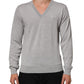 Dolce & Gabbana Gray Wool Knit Logo V-Neck Pullover Sweater Mens Sweater Mens T-Shirt