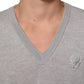 Dolce & Gabbana Gray Wool Knit Logo V-Neck Pullover Sweater Mens Sweater Mens T-Shirt