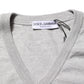 Dolce & Gabbana Gray Wool Knit Logo V-Neck Pullover Sweater Mens Sweater Mens T-Shirt