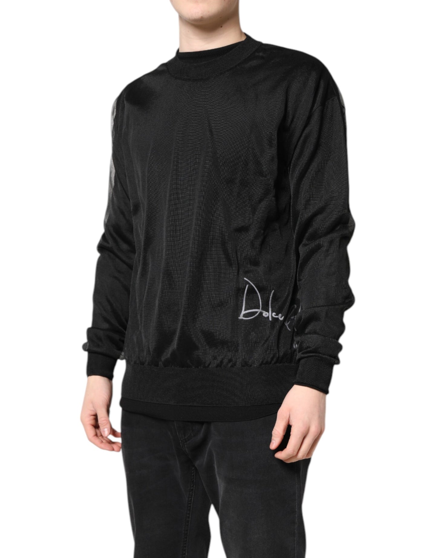 Dolce & Gabbana Black Logo Polyester CrewNeck Sweatshirt Sweater Mens Sweater Mens T-Shirt