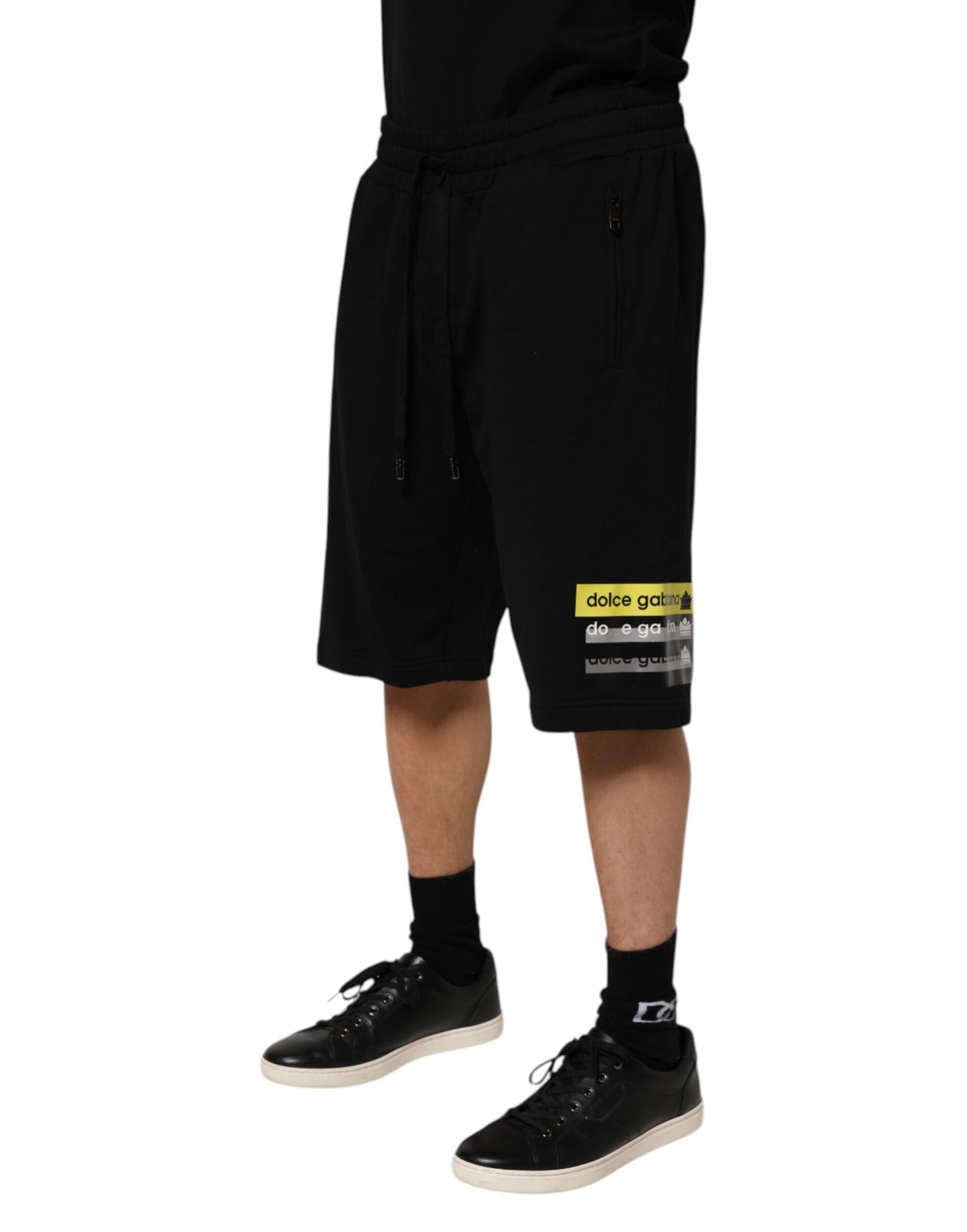 Dolce & Gabbana Black Cotton Mid Waist Casual Bermuda Short Mens Shorts