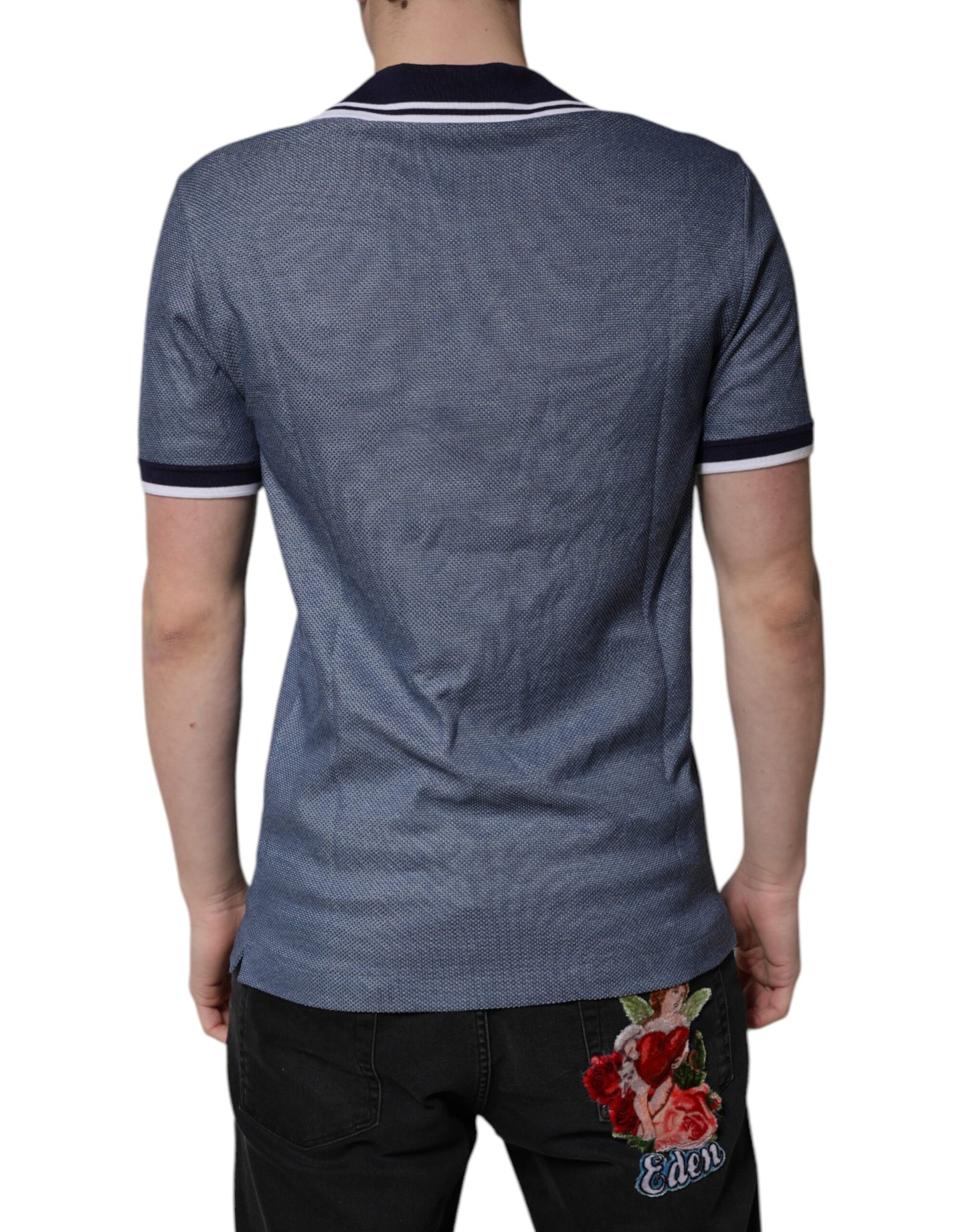 Dolce & Gabbana Blue Collared V-neck Silk Blend Polo T-shirt Mens T-Shirt