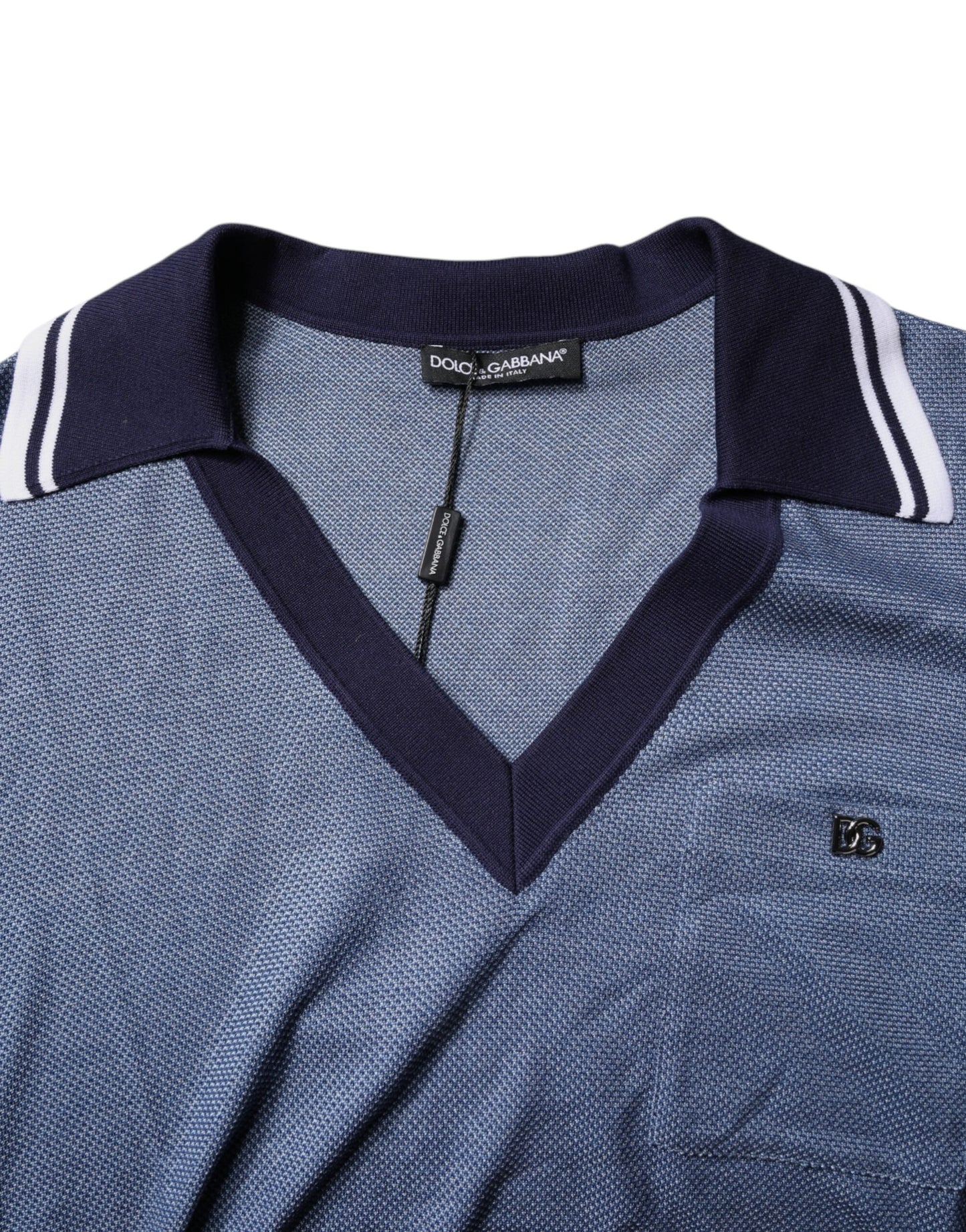 Dolce & Gabbana Blue Collared V-neck Silk Blend Polo T-shirt Mens T-Shirt