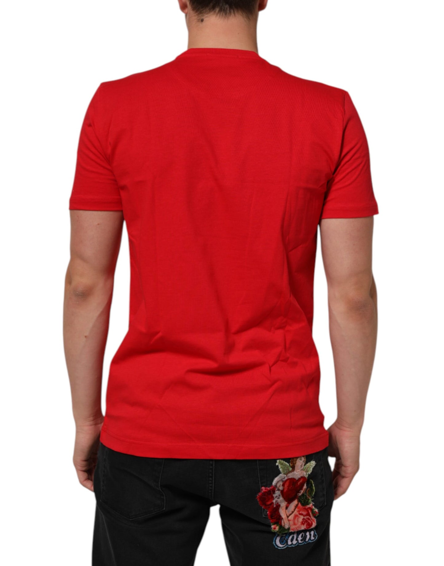 Dolce & Gabbana Red Goodluck 2023 Cotton Crew Neck T-shirt Mens T-Shirt