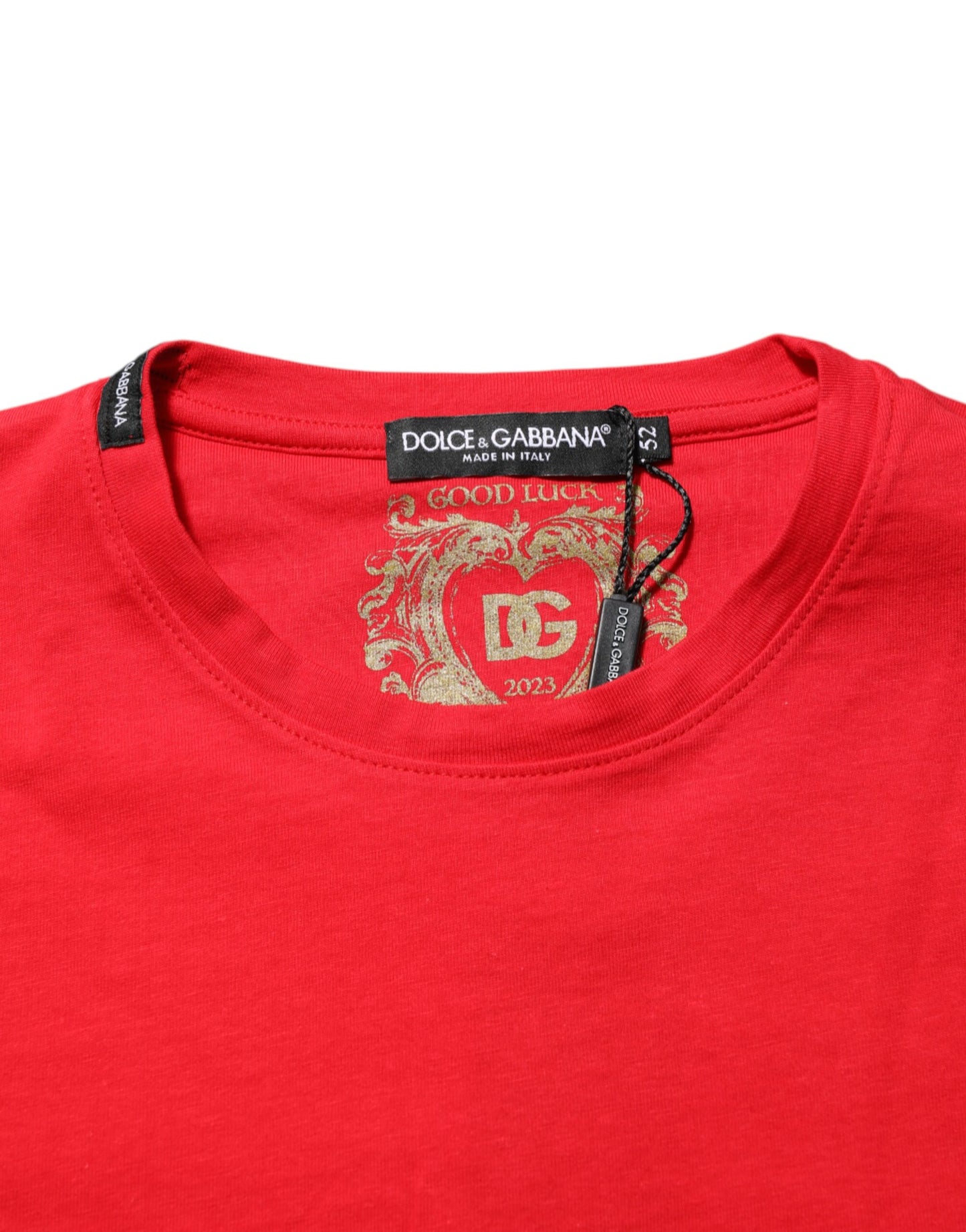Dolce & Gabbana Red Goodluck 2023 Cotton Crew Neck T-shirt Mens T-Shirt