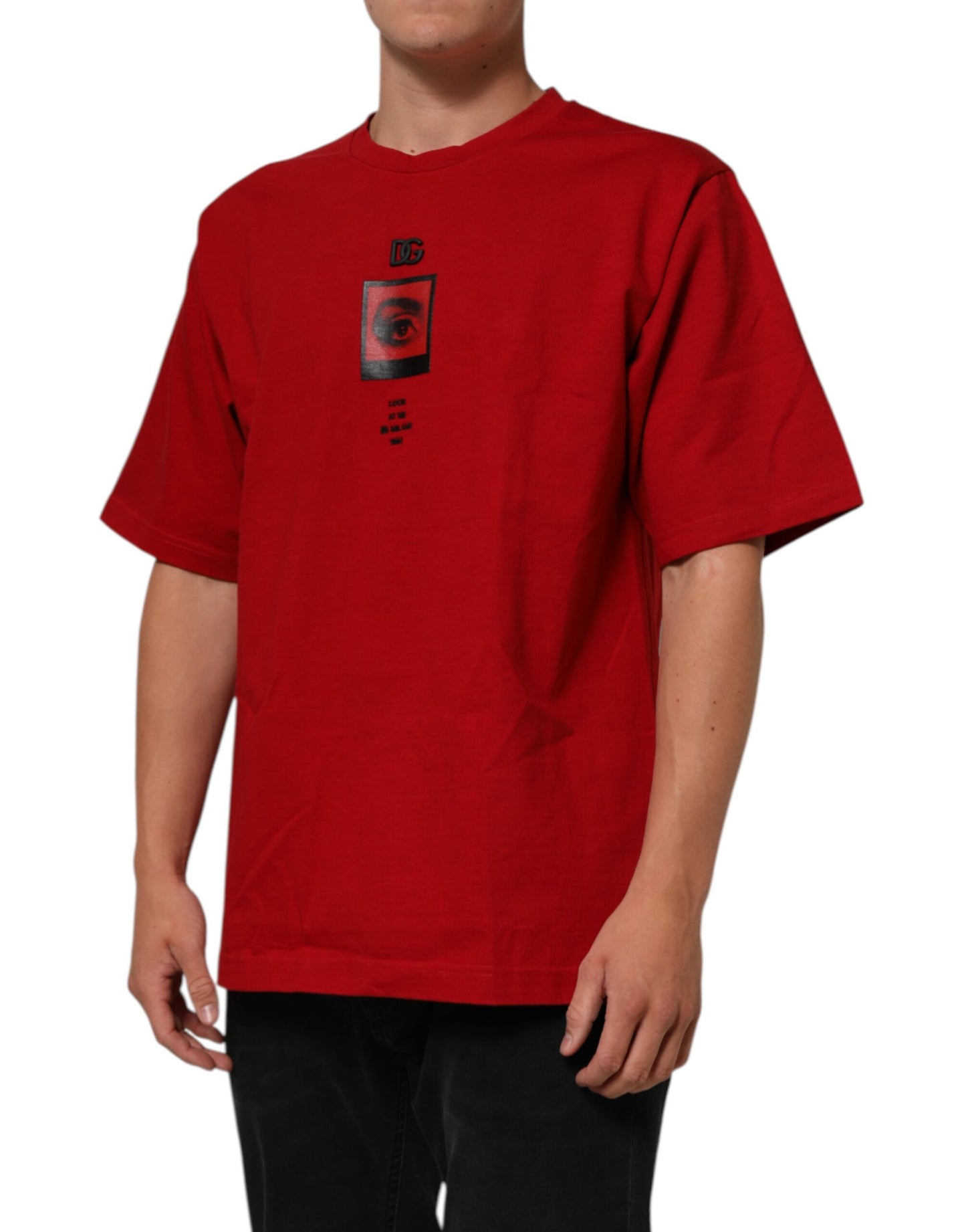 Dolce & Gabbana Red Logo Eye Print Cotton Short Sleeve T-shirt Mens T-Shirt