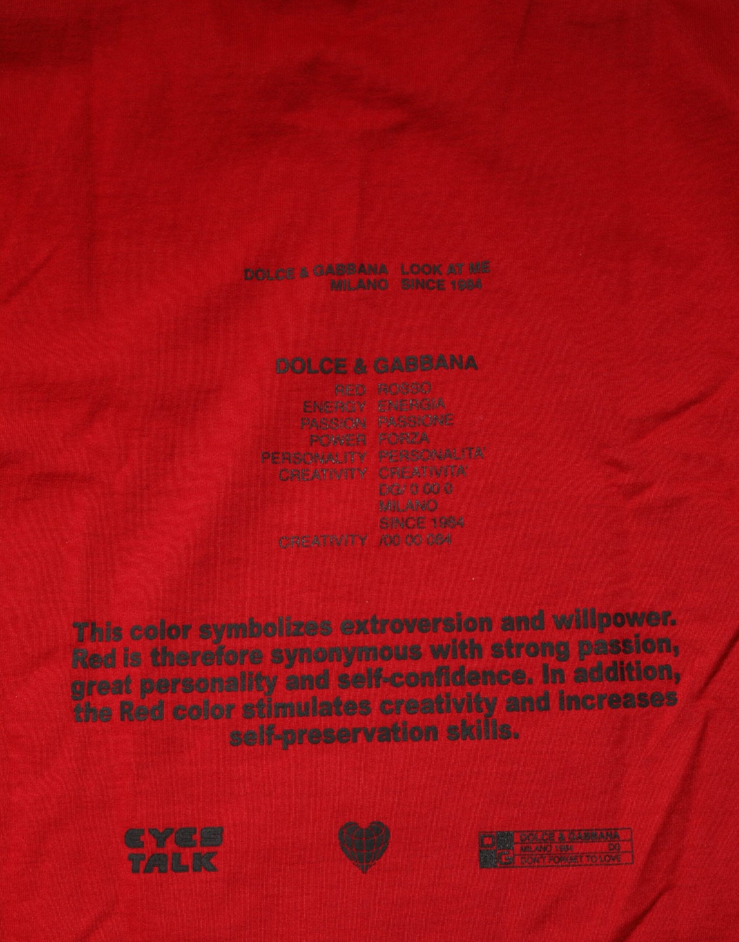 Dolce & Gabbana Red Logo Eye Print Cotton Short Sleeve T-shirt Mens T-Shirt
