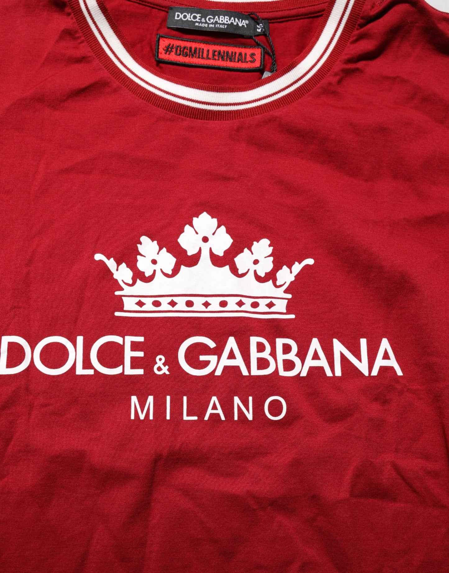 Dolce & Gabbana Maroon LogoCrown Cotton Half Sleeve T-shirt Mens T-Shirt