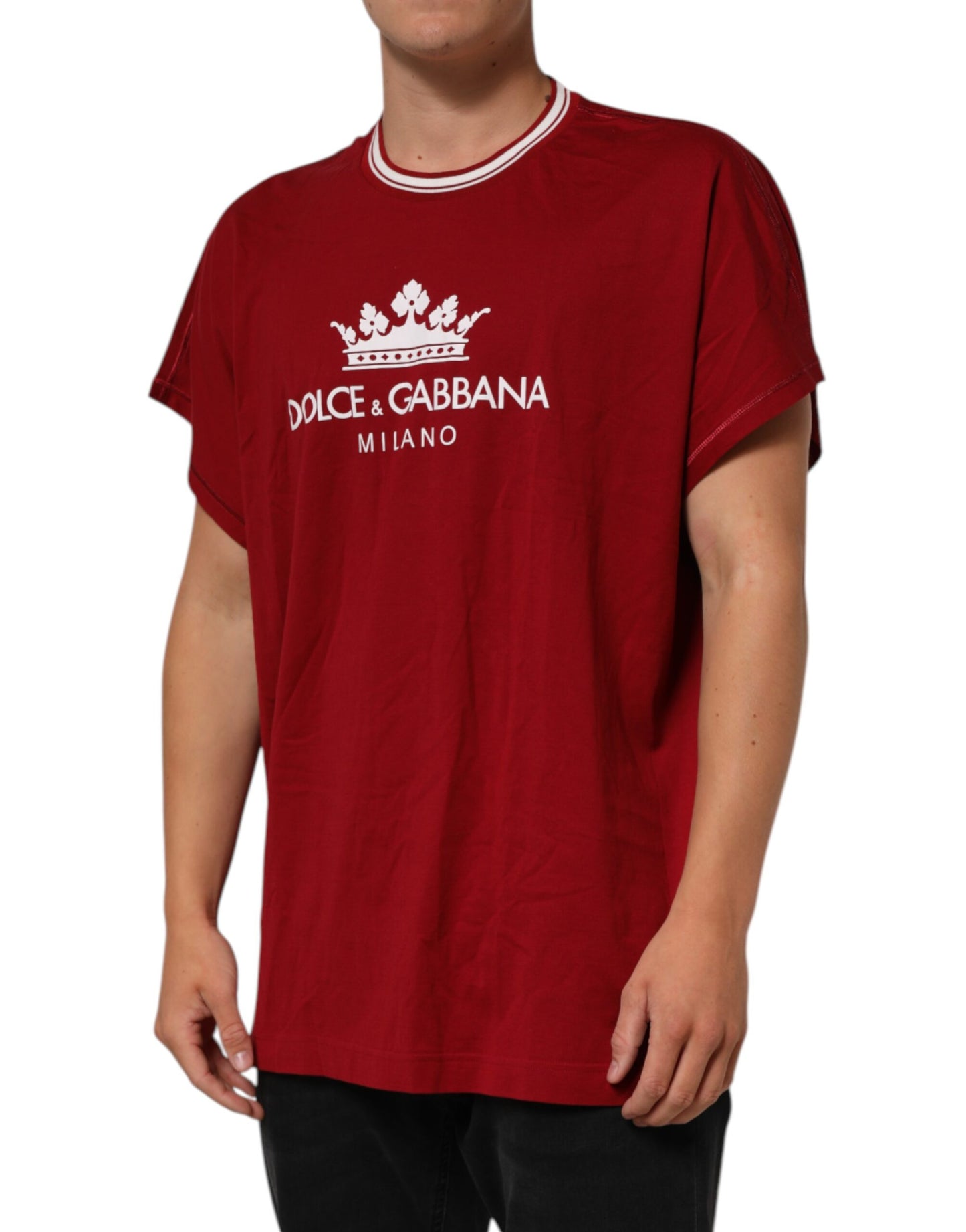 Dolce & Gabbana Maroon LogoCrown Cotton Half Sleeve T-shirt Mens T-Shirt
