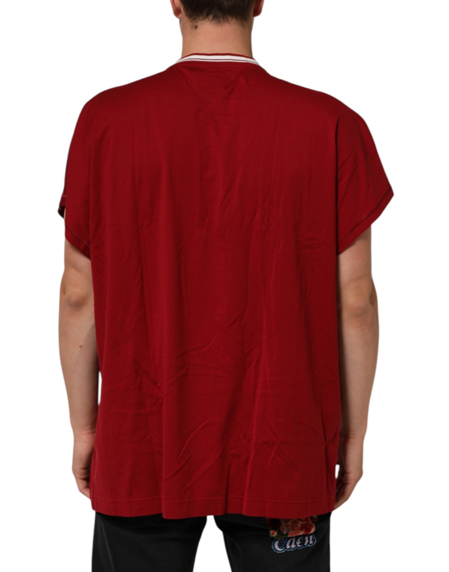 Dolce & Gabbana Maroon LogoCrown Cotton Half Sleeve T-shirt Mens T-Shirt