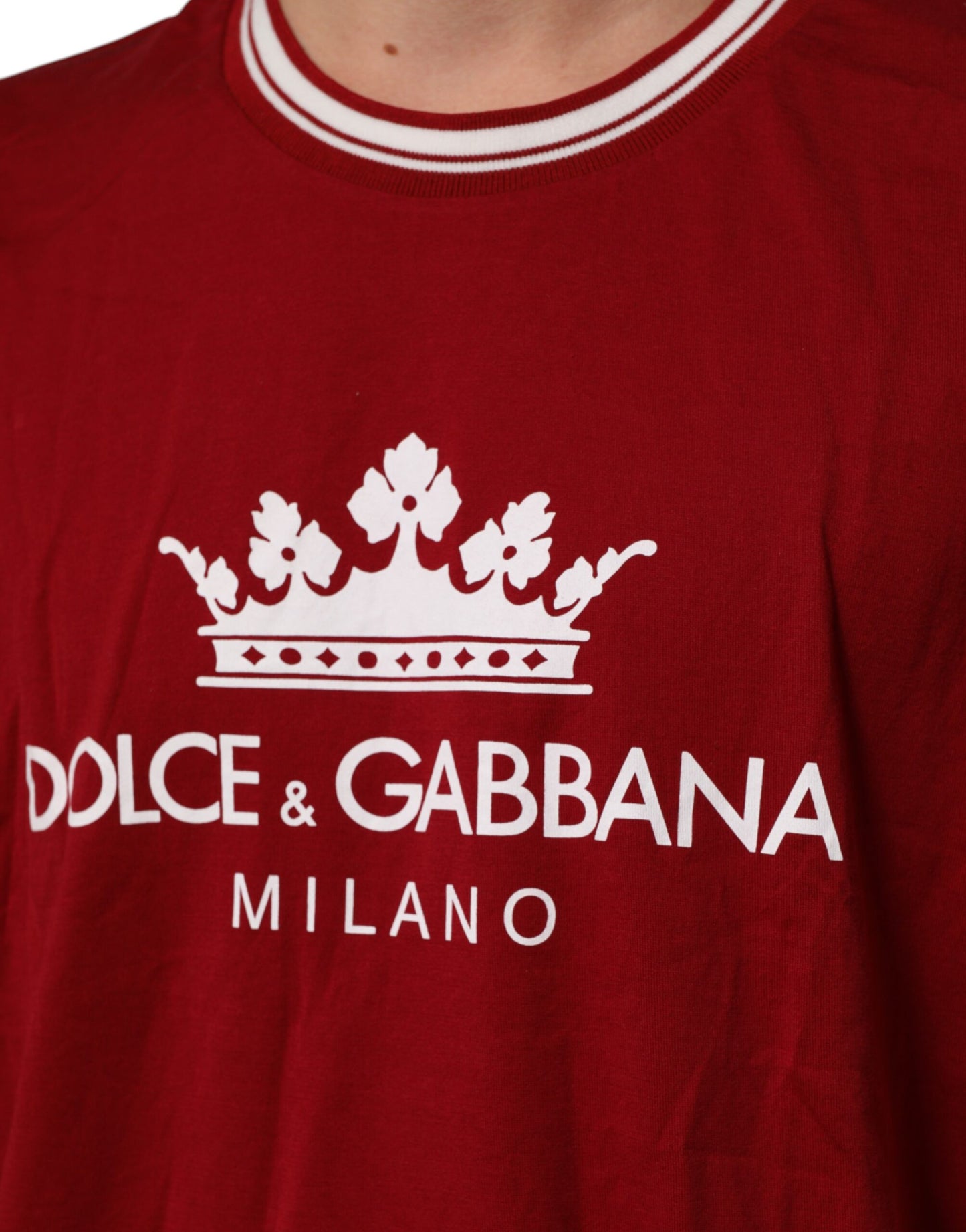 Dolce & Gabbana Maroon LogoCrown Cotton Half Sleeve T-shirt Mens T-Shirt