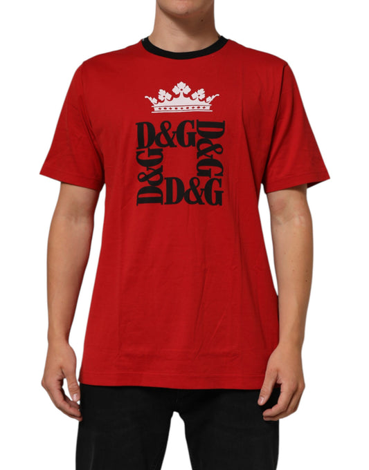 Dolce & Gabbana Red Logo Crown Cotton Short Sleeves T-shirt Mens T-Shirt