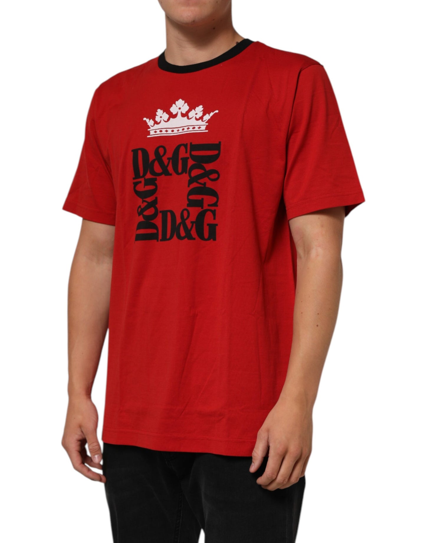 Dolce & Gabbana Red Logo Crown Cotton Short Sleeves T-shirt Mens T-Shirt