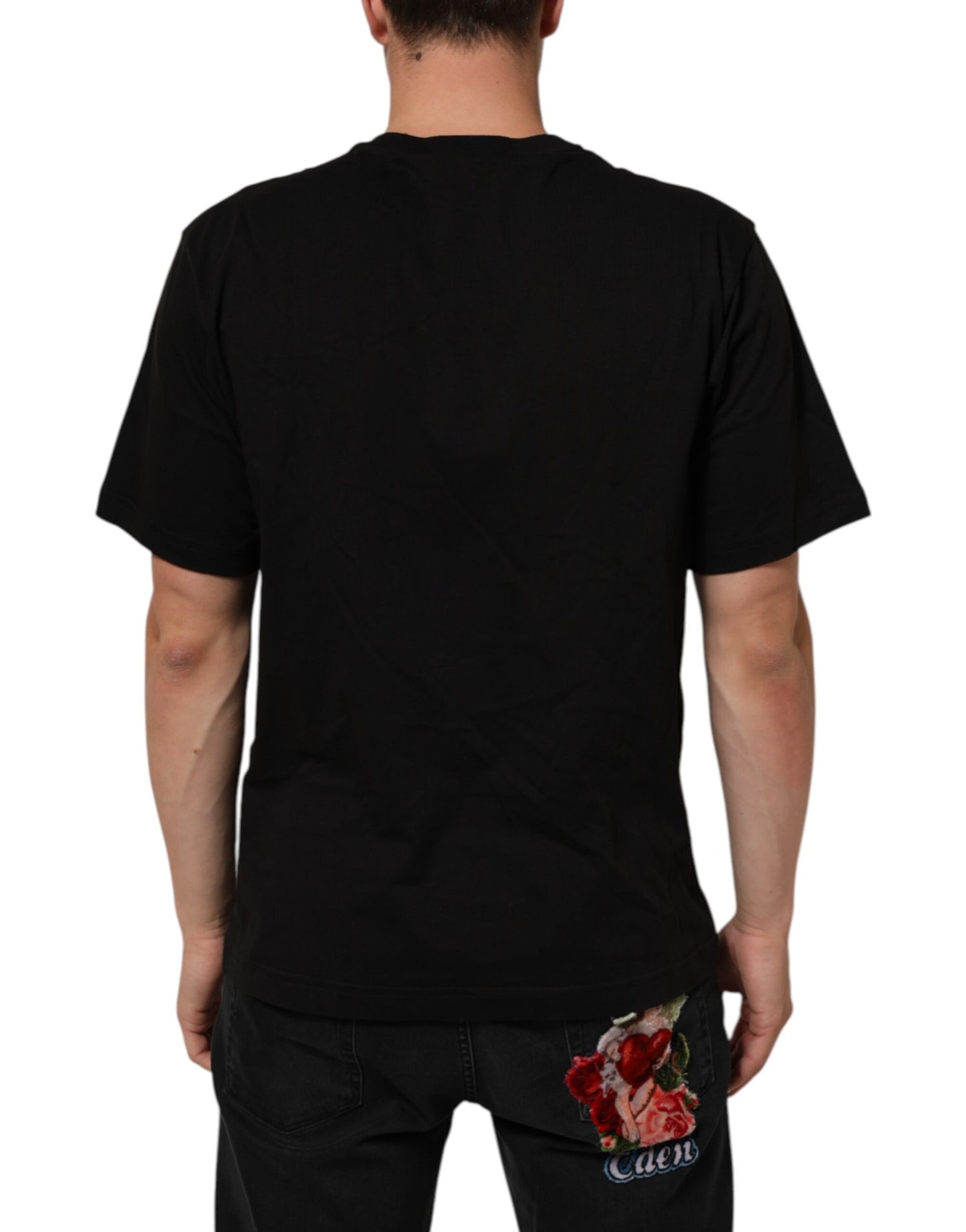 Dolce & Gabbana Black Logo Print Cotton Crew Neck  T-shirt Mens T-Shirt
