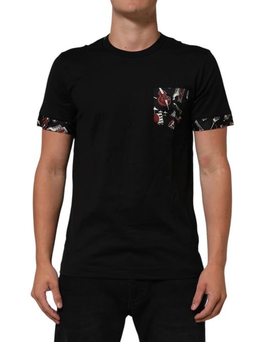 Dolce & Gabbana Black Musical Print Cotton Crew Neck T-shirt Mens T-Shirt
