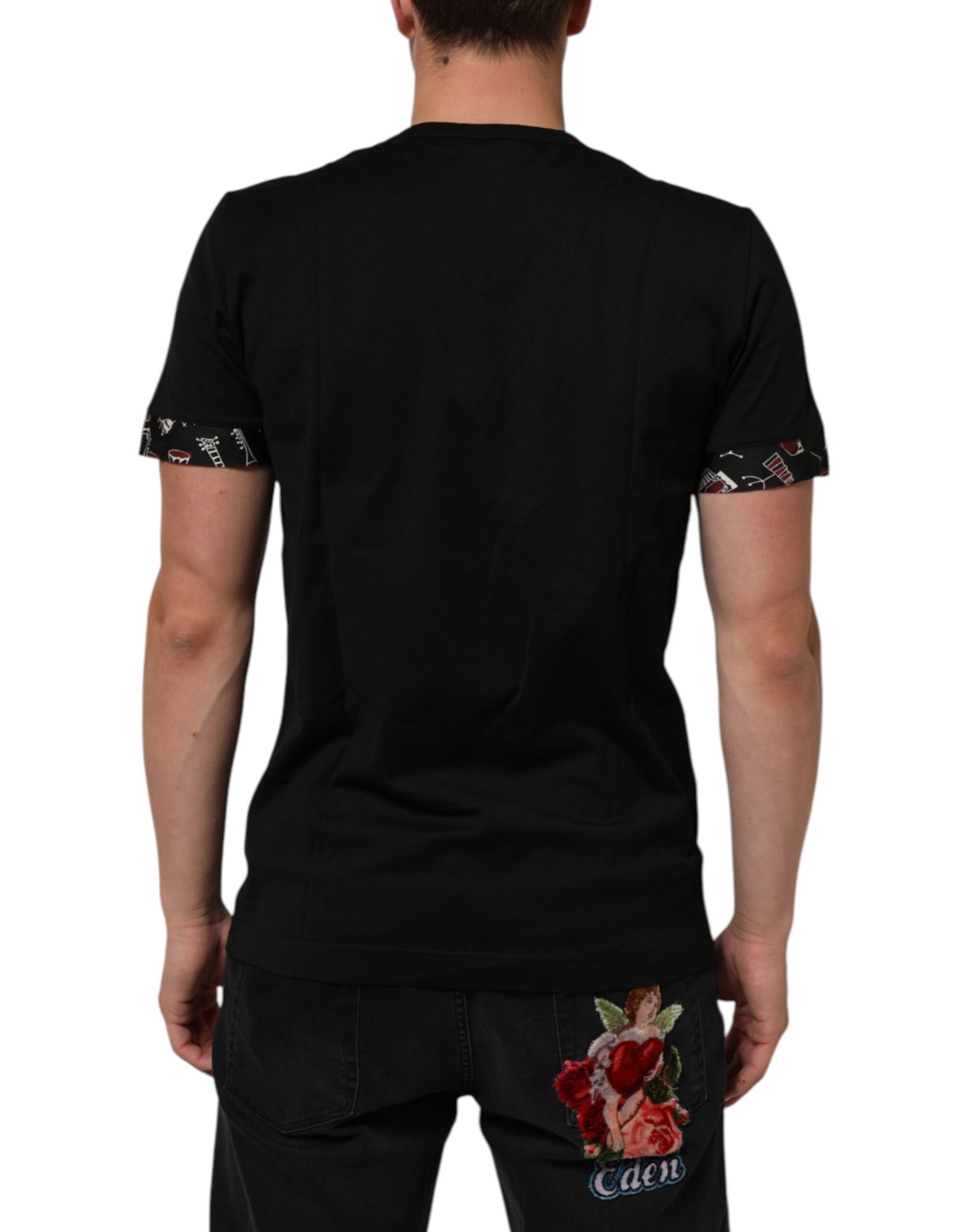 Dolce & Gabbana Black Musical Print Cotton Crew Neck T-shirt Mens T-Shirt